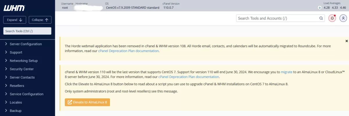 تحديث السيرفرات بنظام centos7 إلى نظام almalinux8 الداعم لـ cPanel/WHM